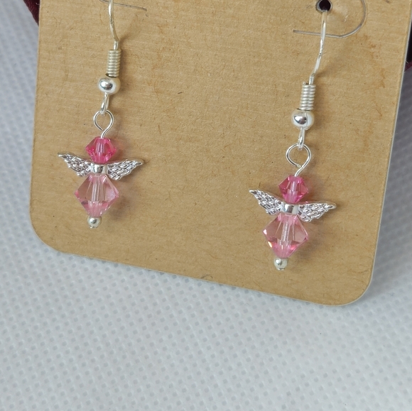 Handmade Pink AB Crystal Guardian Angel Sterling Silver Earrings Handmade by me! - Picture 5 of 14